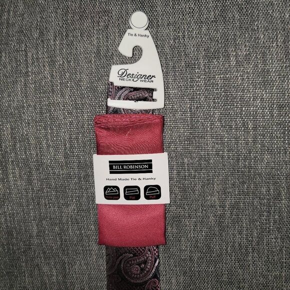 Bill Robinson Men's Red & Black 100% Polyester Hand Made Tie & Hanky Siz… - Picture 4 of 6